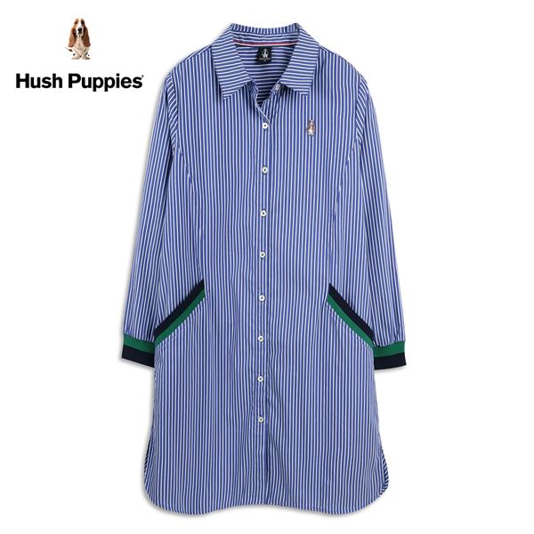 Hush Puppies 襯衫 女裝配色羅紋品牌刺繡直條紋襯衫 product thumbnail 4