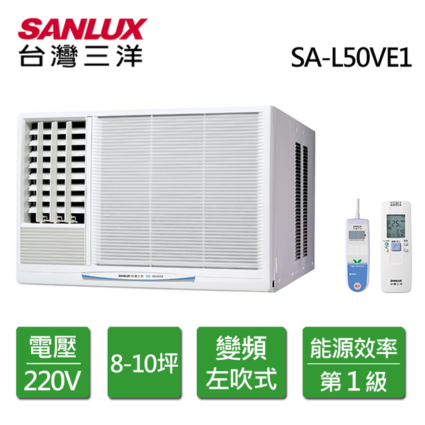 台灣三洋 SANLUX 一級能效 8-10坪 窗型左吹式 / 右吹式變頻冷氣 SA-L50VE1 /SA-R50VE1 限北北基安裝配送
