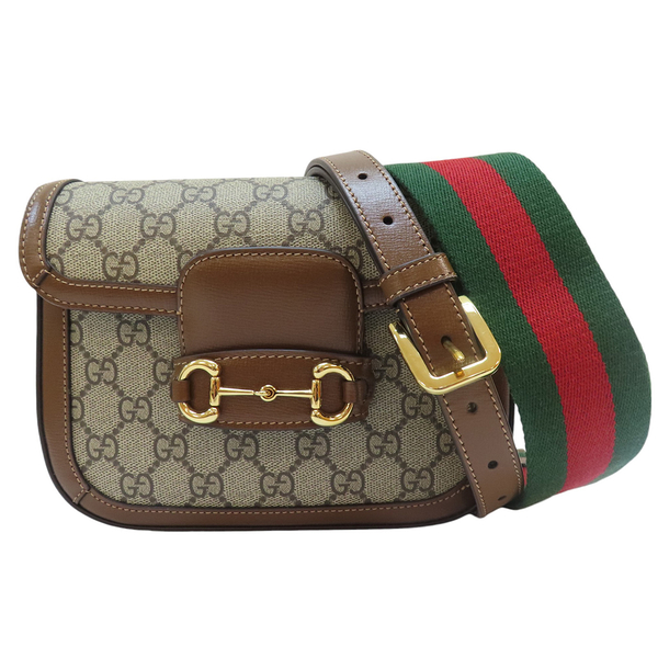 【二手名牌BRAND OFF】GUCCI 古馳 棕色 PVC塗層帆布 1955馬銜包 單肩包 20cm