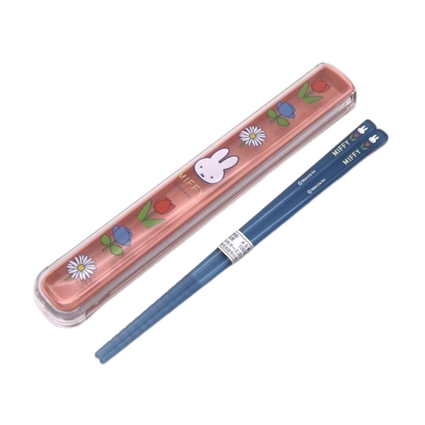 小禮堂 米飛兔 塑膠筷附透明盒 16.5cm (粉藍花朵款) 4937122-049302