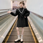 女童春裝連衣裙黑色長袖裙子2022春季新款洋氣韓版中大童襯衫裙子