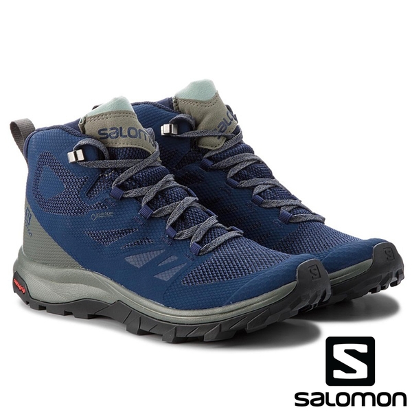【SALOMON 法國】男 OUTline Mid GTX 中筒登山鞋『古藍/灰綠/灰綠』404764 多功能鞋.健行鞋.登山鞋