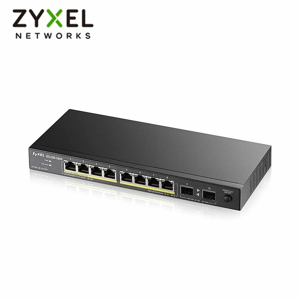 Zyxel 合勤 GS1100-10HP 無網管型8埠Gigabit+2埠SFP光纖PoE交換器(金屬殼)