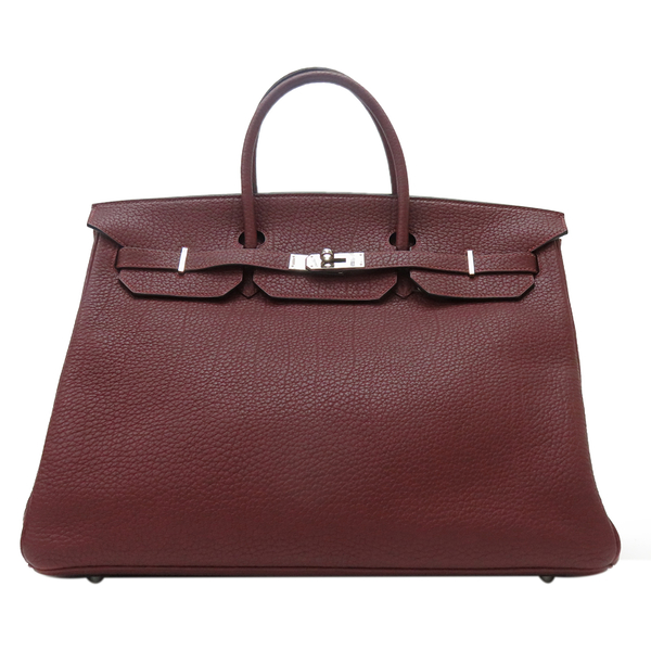 【二手名牌BRAND OFF】HERMES 愛馬仕 【再降價】紫紅色 Togo皮革 Birkin 40 柏金包 銀扣 □M刻印