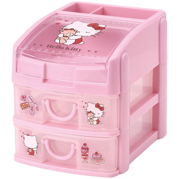 小禮堂 Hello Kitty 頂層掀蓋塑膠雙抽收納盒 (粉抱熊款) 4973307-638749