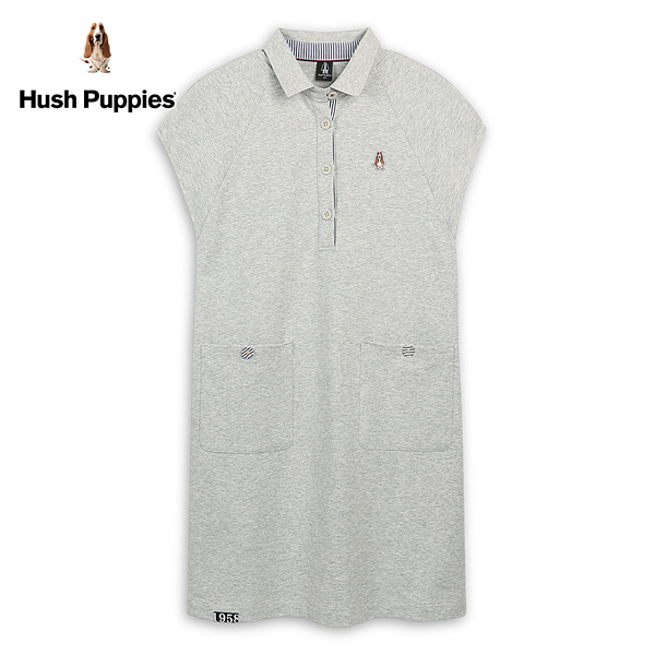 Hush Puppies 洋裝 女裝素色半開襟寬袖POLO領針織洋裝