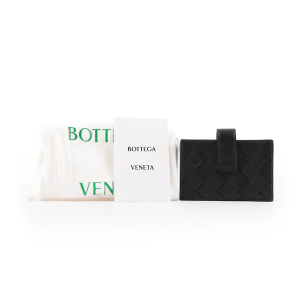 【BOTTEGA VENETA】小牛皮編織風琴式壓釦卡片夾(黑色) 592674 VCPQ3 8984