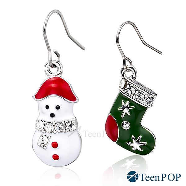 不對稱耳環 ATeenPOP 正白K 耶誕佳節 耳勾式 雪人 兩款任選 聖誕禮物