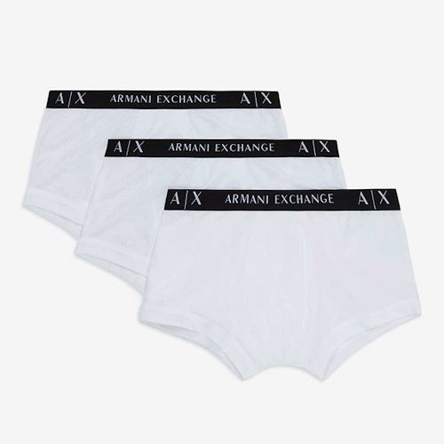 Armani Exchange 男合身四角字母內褲3件裝(白色)