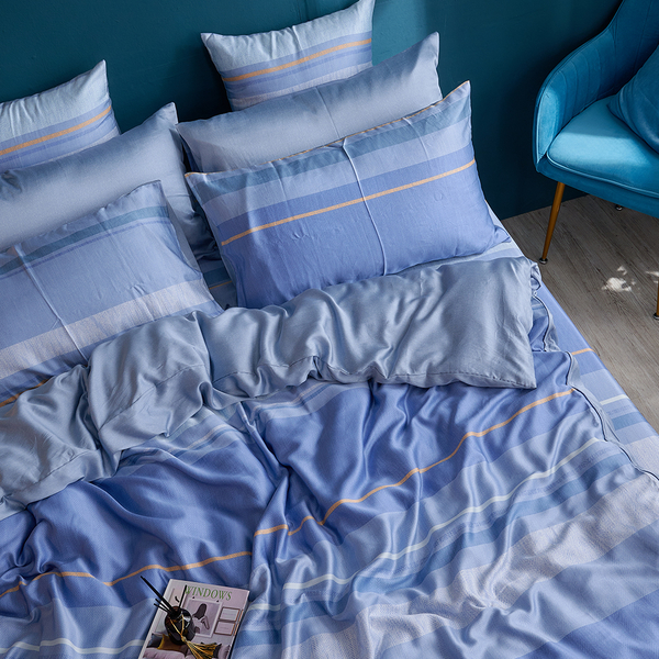 戀家小舖【藍調時光】雙人加大床包含兩件枕套 天絲床組 台灣製 product thumbnail 3