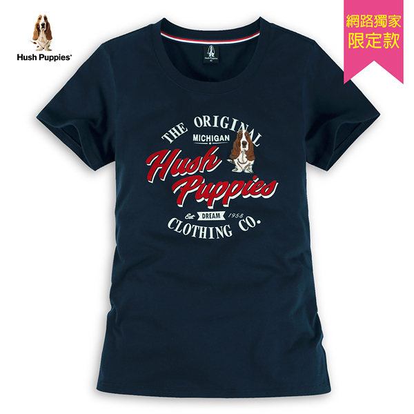 Hush Puppies T恤 女裝美式風格文字印花刺繡狗T恤