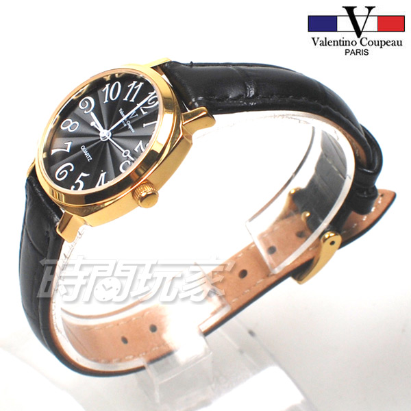 valentino coupeau范倫鐵諾 方圓數字時尚錶 防水手錶 真皮 金色x黑 女錶 V61601G黑小