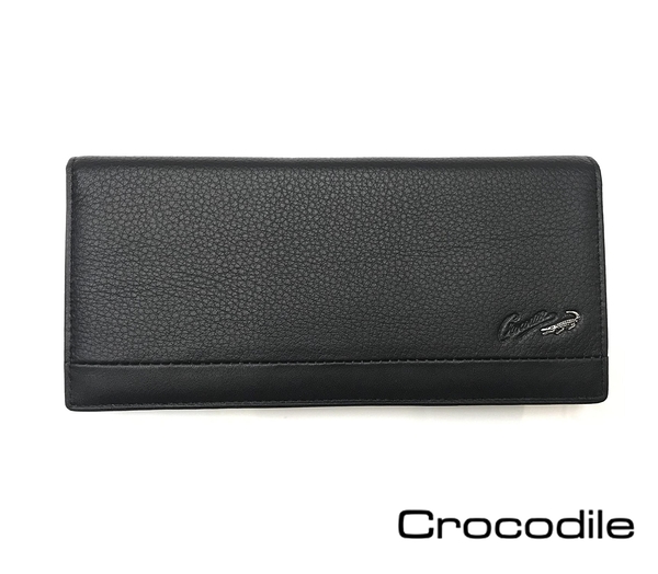 【全新品公司貨】Crocodile 鱷魚 附拉鍊零錢袋 真皮男用長夾 黑色【寧寧小舖/台中30年老店】855