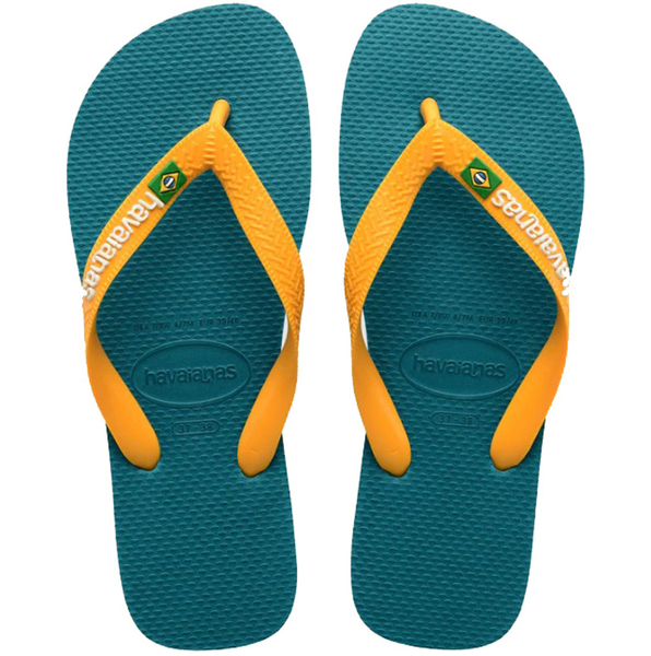 HAVAIANAS 哈瓦仕 人字拖 BRASIL LOGO 綠黃 拖鞋 男 41108501832U