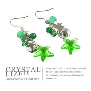 新光飾品-綠色佳人五角星水晶耳環