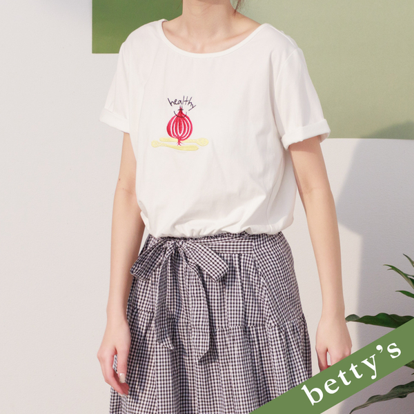 betty’s貝蒂思　蔬果印花鬆緊腰格紋洋裝(白色)