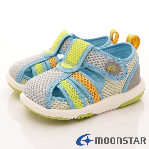 日本Moonstar機能童鞋 護趾機能輕量涼鞋 1368淺灰黃(寶寶段)