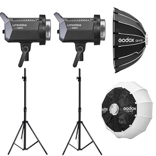 GODOX 神牛 LA200 BI LED補光燈+280cm燈架 兩組+QR-P70T+網格+CS-65T燈籠罩 雙燈組 product thumbnail 2