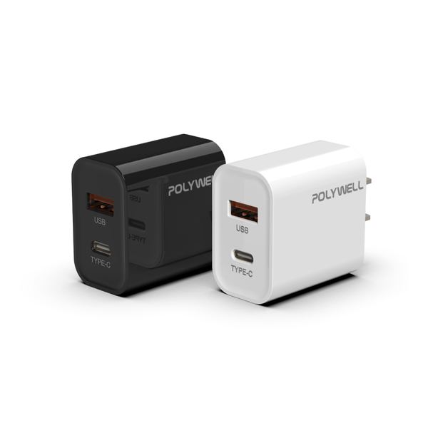 POLYWELL PD雙孔快充頭 20W Type-C+USB-A 雙孔充電頭 充電器 豆腐頭 適用於蘋果iPhone 寶利威爾 product thumbnail 3