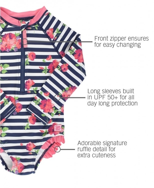 美國 RuffleButts 兒童泳衣- 玫瑰花卉條紋
