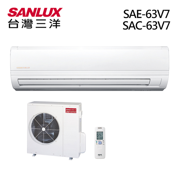 台灣三洋 SANLUX 一級能效 9-11坪冷專變頻分離式一對一冷氣 SAE-63V7 / SAC-63V7 限北北基安裝配送