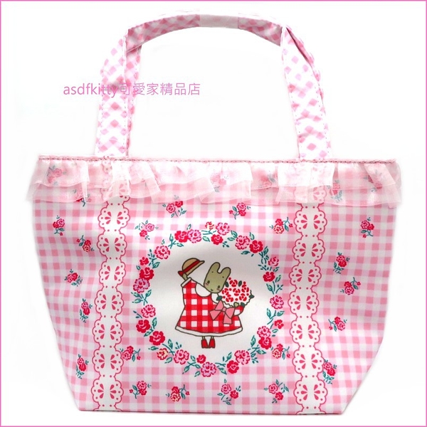 asdfkitty*茉莉兔粉格玫瑰手提袋/收納袋/置物袋/購物袋-日本正版商品