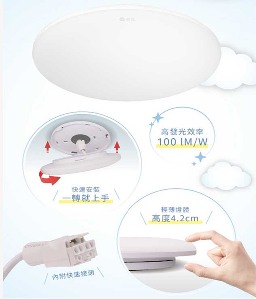 【燈王的店】舞光雲朵 LED 12W 薄型吸頂燈 單色 防蟲 防塵 超薄設計 附快速接頭 LED-CEN12 product thumbnail 2