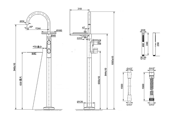 【麗室衛浴】美國 KOHLER Components 落地式浴缸花灑龍頭 (鉻) K-77984T-4-CP product thumbnail 2