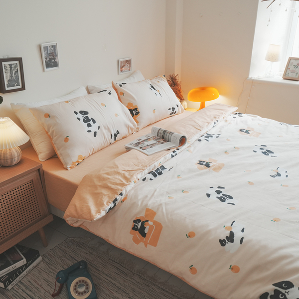 奶橘貓 Q3加大床包與雙人鋪棉兩用被四件組 100%精梳棉 台灣製