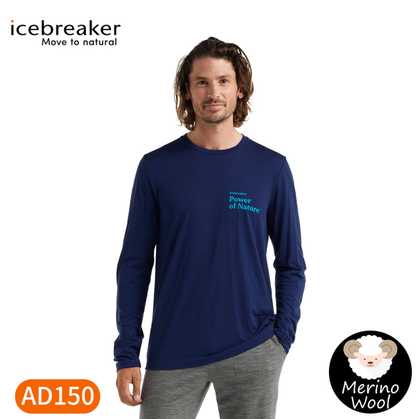 【Icebreaker 男 Tech Lite II圓領長袖上衣《天然力量/海軍藍》】0A59IQ/內層衣/薄長袖/內搭