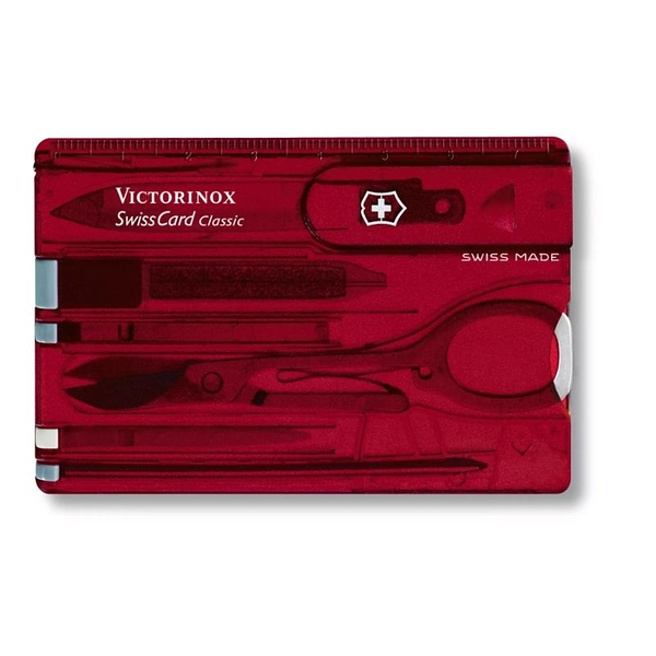 【Victorinox 瑞士維氏】瑞士刀 SWISS CARD CLASSIC瑞士卡 10用-透紅(0.7100.T)