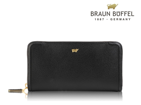 【全新品公司貨】BRAUN BUFFEL SUPERSTAR系列黑色單拉鍊長夾【寧寧小舖/台中30年老店】BF674-602-1