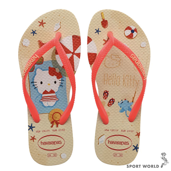 Havaianas 哈瓦仕 女鞋 拖鞋 夾腳拖 人字拖 Hello Kitty 卡其桃【運動世界】4145748-0570W