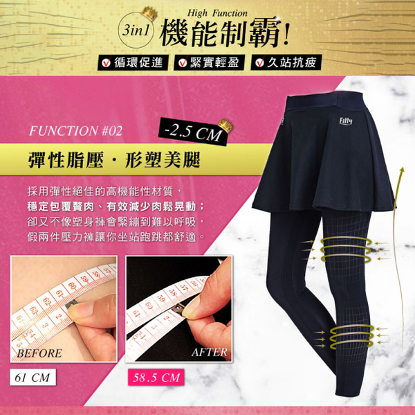 【iFit 愛瘦身】Fitty 假兩件日著壓力褲 窄裙款 條紋 2XS-M product thumbnail 4