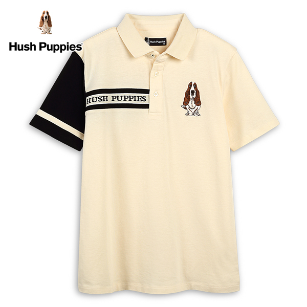 Hush Puppies POLO衫 男裝剪接配色品牌英文織帶刺繡狗短袖POLO衫 product thumbnail 3