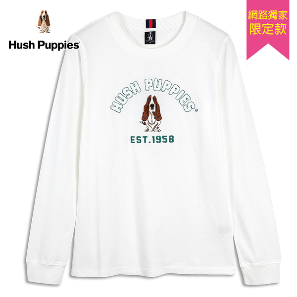 Hush Puppies T恤 女裝立體英文字刺繡狗長袖大學T