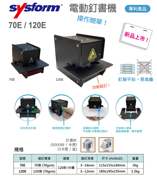 SYSFORM 電動訂書機 120E 訂書機 自動訂書機 事務用品 文件整理 平針 文具 辦公室設備 product thumbnail 2