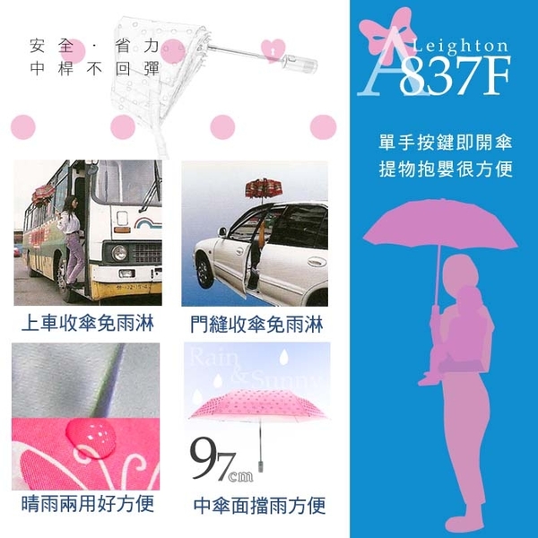 699 特價 雨傘 陽傘 萊登傘 抗UV 防曬 不回彈 色膠 黑膠 無段自動傘 圓點印花 Leighton (紅紫) product thumbnail 6