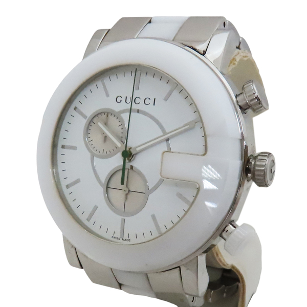 【二手名牌BRAND OFF】GUCCI 古馳 G-Chrono 白色陶瓷 不鏽鋼 石英腕錶 YA101345 product thumbnail 3