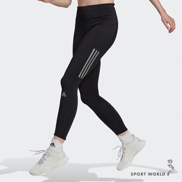 Adidas 女 緊身長褲 訓練 健身 腰部抽繩 反光 黑 HN0101 product thumbnail 2