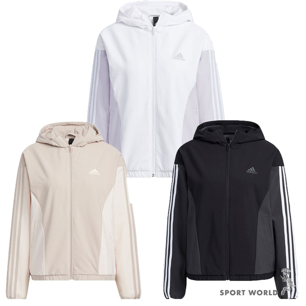 Adidas 女連帽外套 Woven Jacket 休閒 口袋 黑/白/米【運動世界】HY2874/HY2875/HY2881