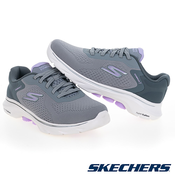 Skechers 女鞋 健走鞋 寬楦 避震 緩衝 GO WALK 7 灰紫【運動世界】125215WGYLV product thumbnail 4