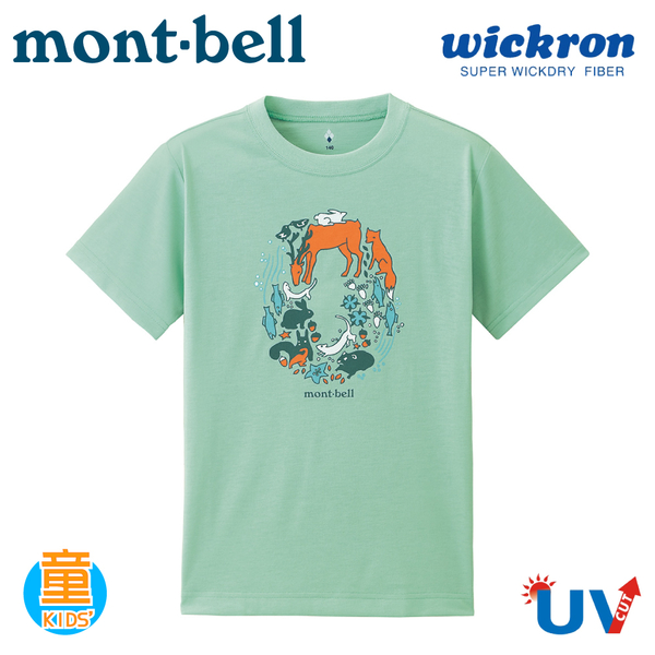 【Mont-Bell 日本 童 Wickron 動物環 短袖排T《海青》】1114486/吸濕排汗/戶外/抗UV/休閒衫/運動衣