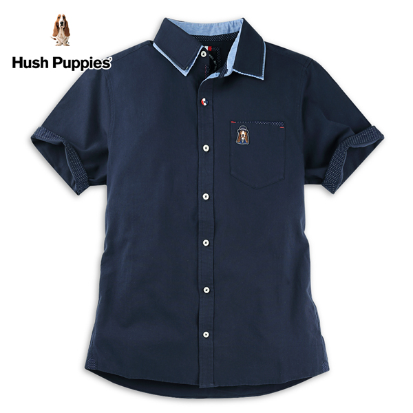 Hush Puppies 襯衫 男裝素色漁夫帽狗雙層領短袖襯衫