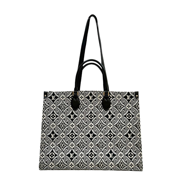 【二手名牌BRAND OFF】LOUIS VUITTON 黑色 白色 帆布 刺繡 OnTheGo GM SINCE 1854 托特包 兩用包 M57207