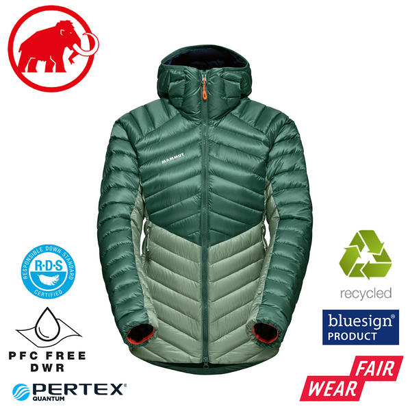 【Mammut 長毛象 女 Broad Peak IN 防潑水羽絨連帽外套《玉石綠/深玉石綠》 】1013-02970/羽絨外套