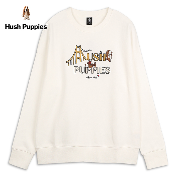 Hush Puppies 上衣 女裝趣味文字趴狗寬鬆落肩長袖上衣