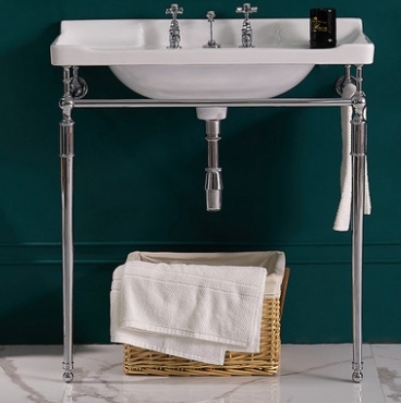 【麗室衛浴】美式古典 方型一體盆加不鏽鋼腳柱盆60* 46公分