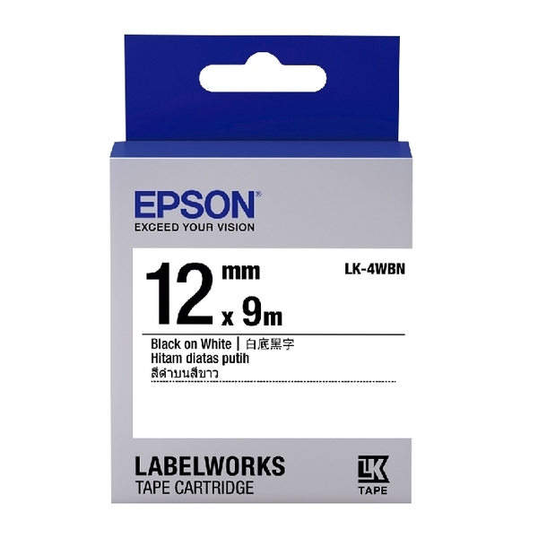 EPSON LK-4WBN C53S654401 一般系列白底黑字標籤帶 寬度12mm product thumbnail 2