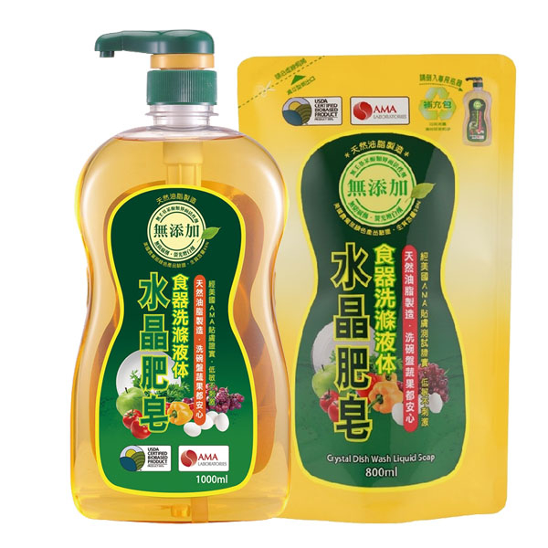 南僑水晶肥皂食器洗碗精1000ml*1+食器洗滌液體補充包800ml*3入